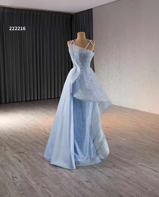 Luxury Model Light Blue Sparkly Mermaid Long Evening Dress 222216