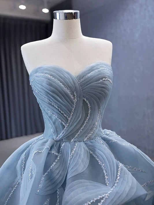 Luxury Model Light Blue A Line Long Prom Dresses 231064