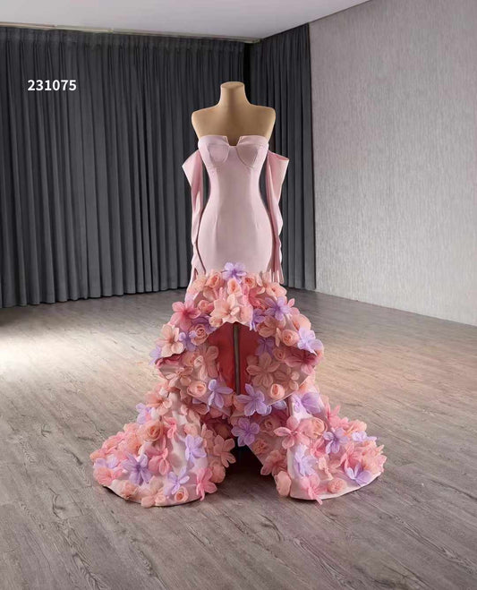 Luxury Model Flower Pink Long Mermaid Evening Dress 231075