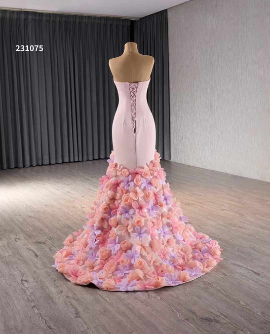 Luxury Model Flower Pink Long Mermaid Evening Dress 231075