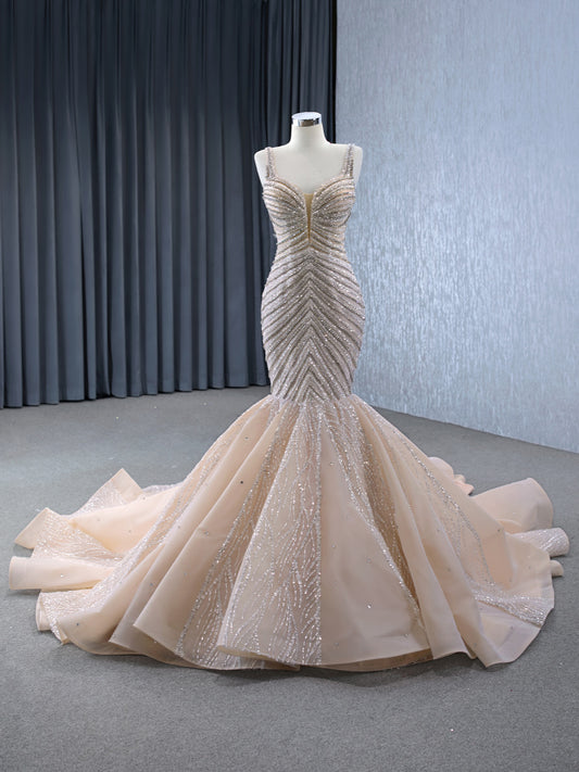 Luxury Model Sleeveless Beading Long Mermaid Formal Prom Dress Evening Gown 241019