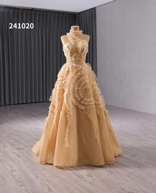 Luxury Model Champange A Line Long Evening Dress 241020