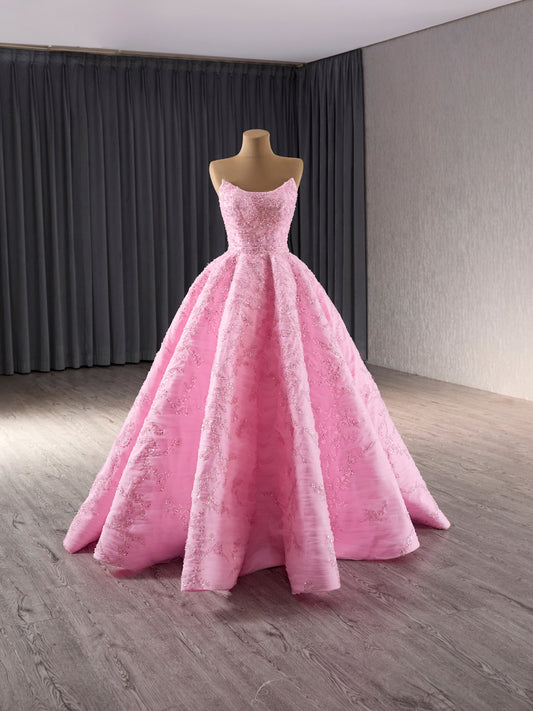 Luxury Model Pink Sleeveless Beading Long A Line Formal Prom Dress Evening Gown 241022