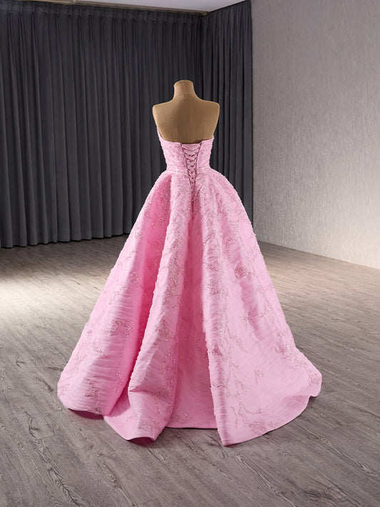 Luxury Model Pink Sleeveless Beading Long A Line Formal Prom Dress Evening Gown 241022
