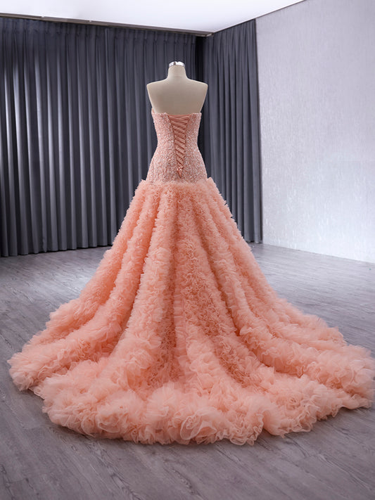 Luxury Model Sleeveless Tull Long Mermaid Formal Prom Dress Evening Gown 241024