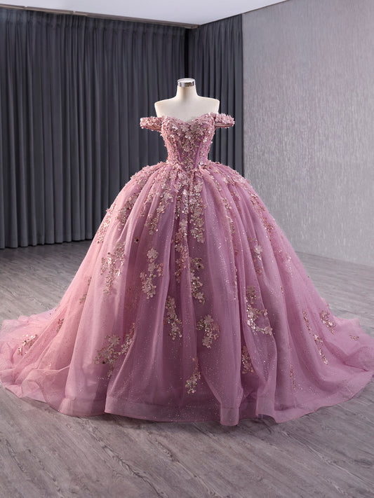 Luxury Model Pink Sweetheart Beading Glitter Ball Gown Quinceanera Dress 241028