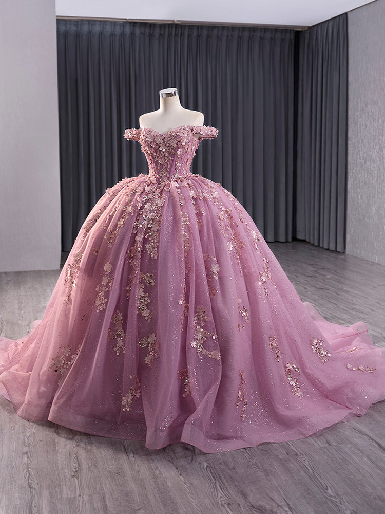 Luxury Model Pink Sweetheart Beading Glitter Ball Gown Quinceanera Dress 241028