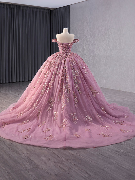 Luxury Model Pink Sweetheart Beading Glitter Ball Gown Quinceanera Dress 241028