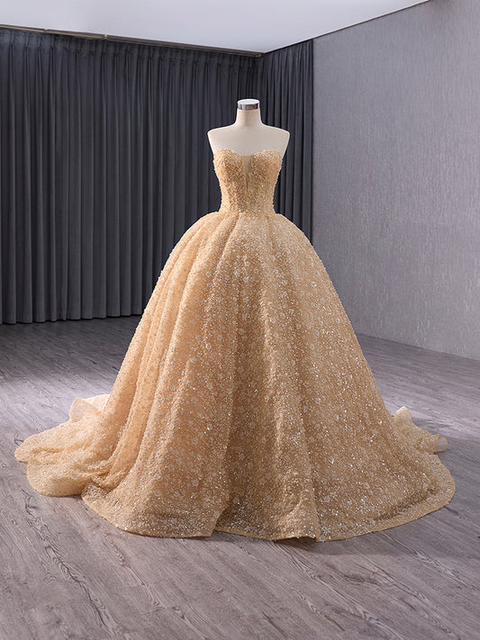 Luxury Model Champange Sweetheart Beading Ball Gown Formal Dress 241036