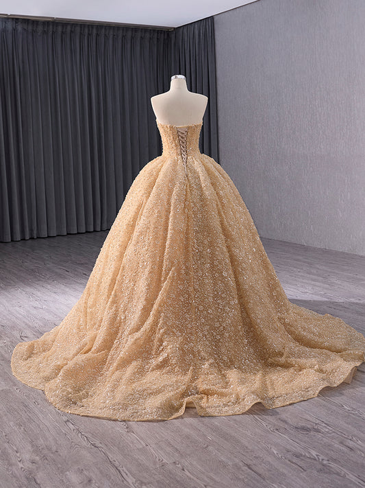 Luxury Model Champange Sweetheart Beading Ball Gown Formal Dress 241036