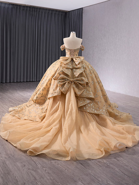 Luxury Model Gold Long Sweetheart Beading Ball Gown Quinceanera Dress 241043