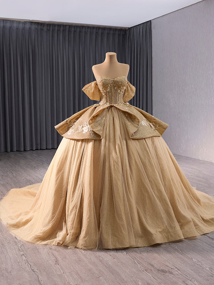 Luxury Model Gold Long Sweetheart applique Ball Gown Quinceanera Dress 241056