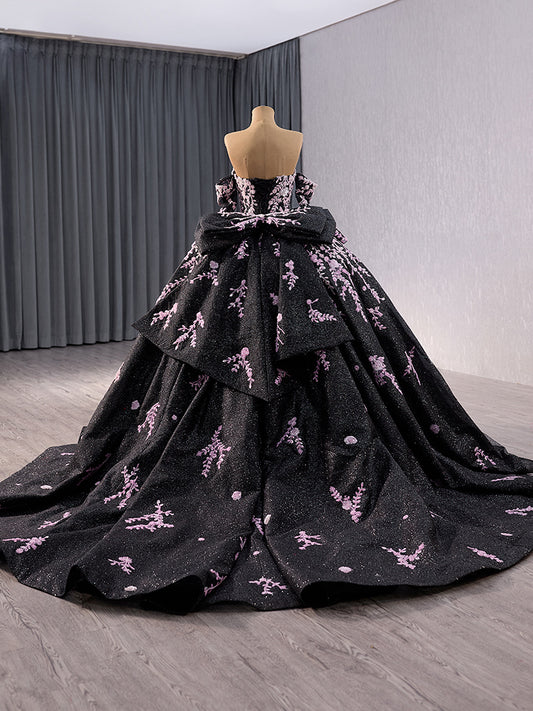 Luxury Model Black Long Sleeve applique Ball Gown Quinceanera Dress 241059
