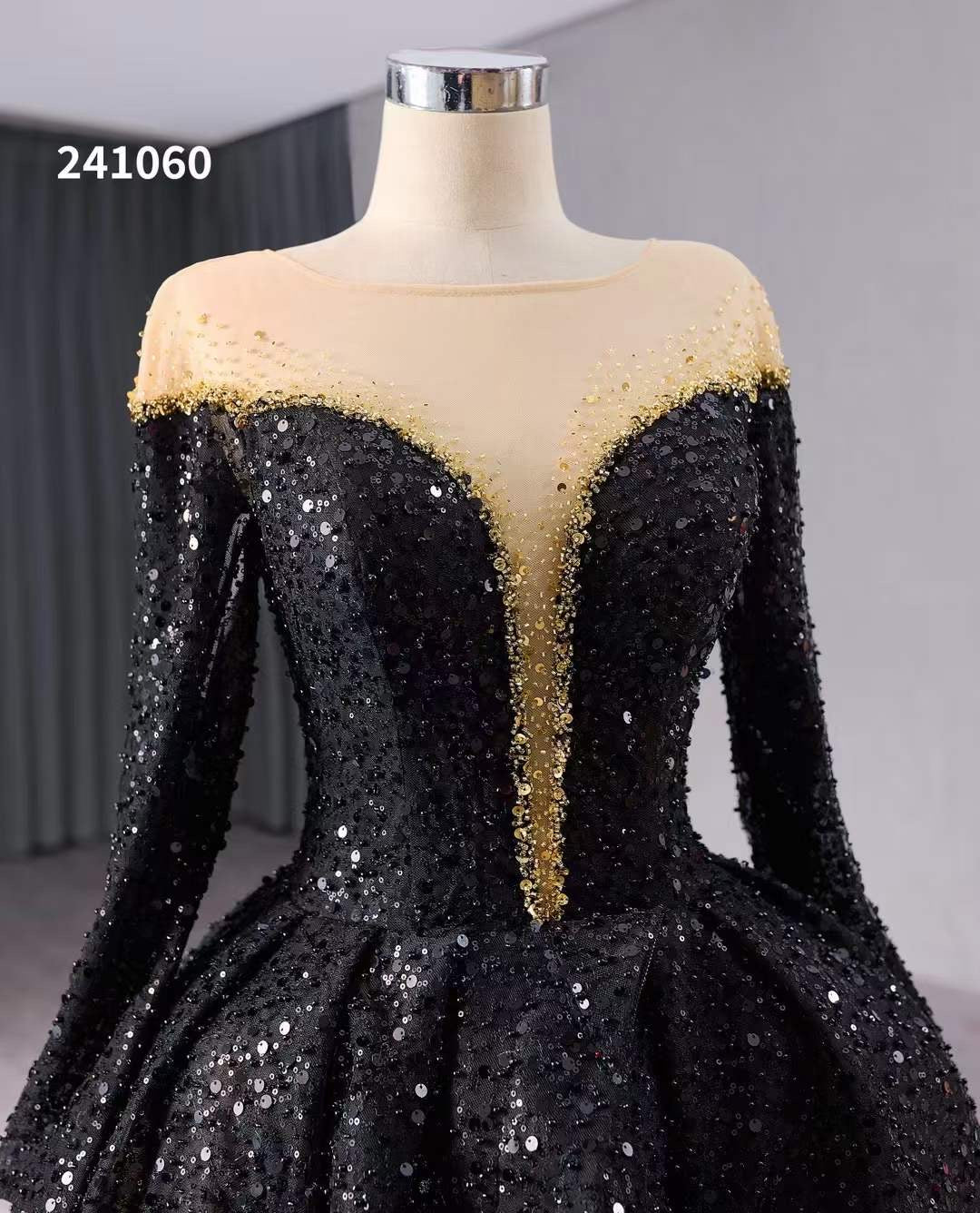 Luxury Model Feather Black Formal Evening Dress 241060