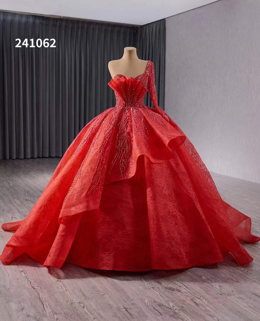 Luxury Model Red Beading Ball Gown Prom Dress Quinceanera Evening Dress 241062