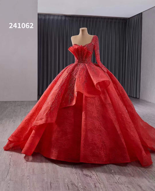 Luxury Model Red Beading Ball Gown Prom Dress Quinceanera Evening Dress 241062