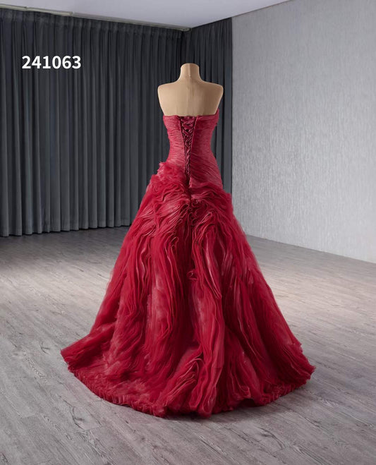 Luxury Model Burgundy Long Mermaid Evening Dress 241063