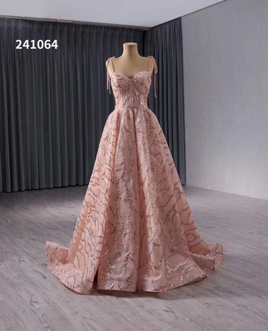 Luxury Model Pink A Line Long Sleeveless Formal Gowns Dress 241064