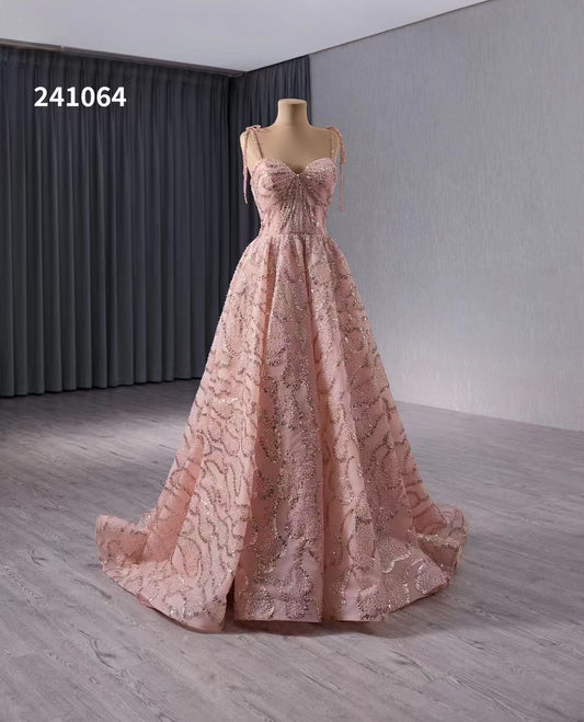 Luxury Model Pink A Line Long Sleeveless Formal Gowns Dress 241064