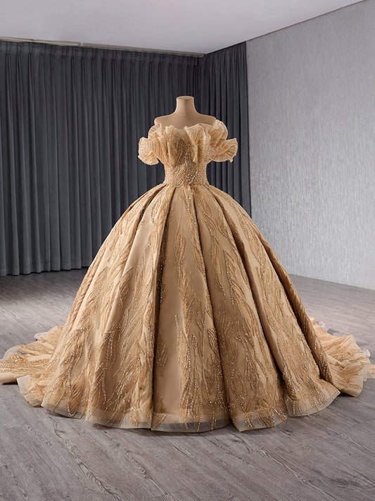 Luxury Model Gold Ruffles Beading Ball Gown Quinceanera Dress 241066