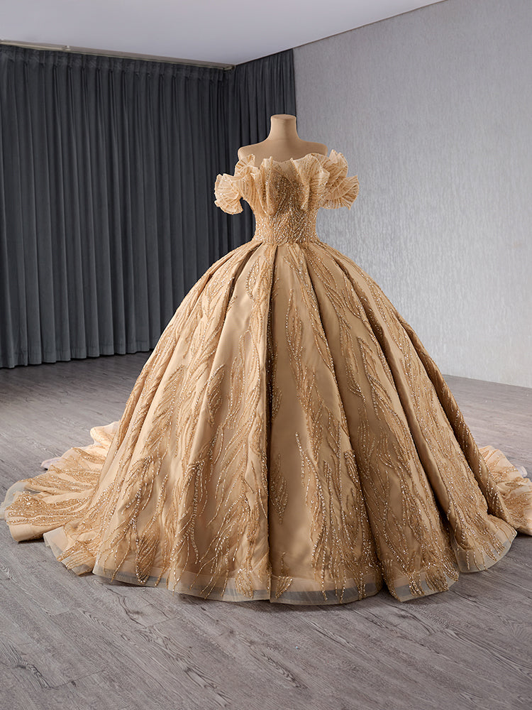 Luxury Model Gold Ruffles Beading Ball Gown Quinceanera Dress 241066
