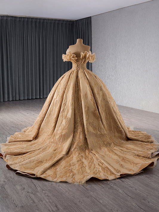 Luxury Model Gold Ruffles Beading Ball Gown Quinceanera Dress 241066