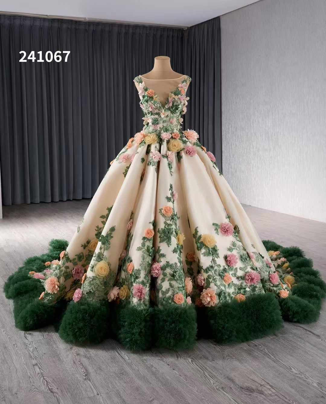 Luxury Model Flower Long Ball Gown Prom Party Dress 241067