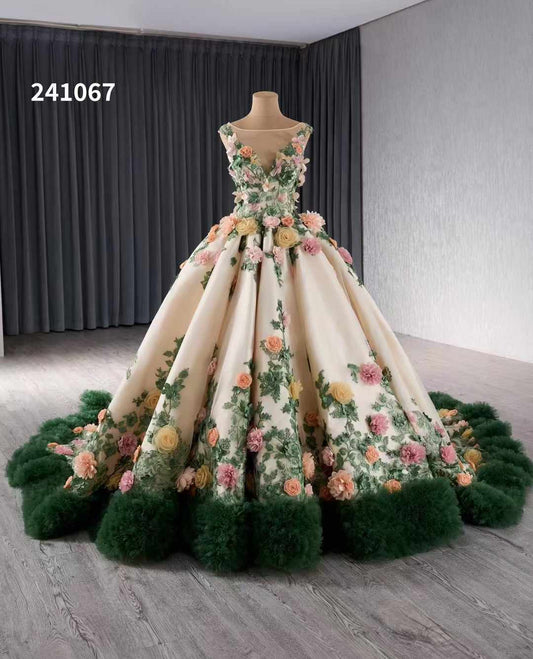 Luxury Model Flower Long Ball Gown Prom Party Dress 241067