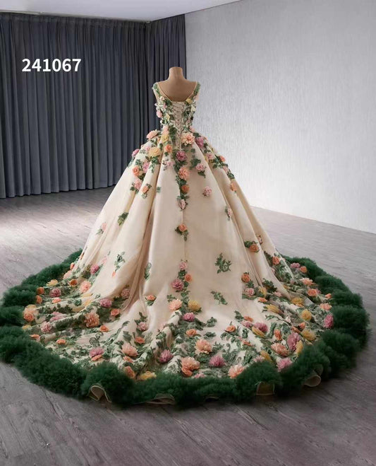 Luxury Model Flower Long Ball Gown Prom Party Dress 241067