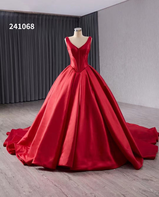 Luxury Model Long A Line Red Sleeveless Formal Evening Dress 241068