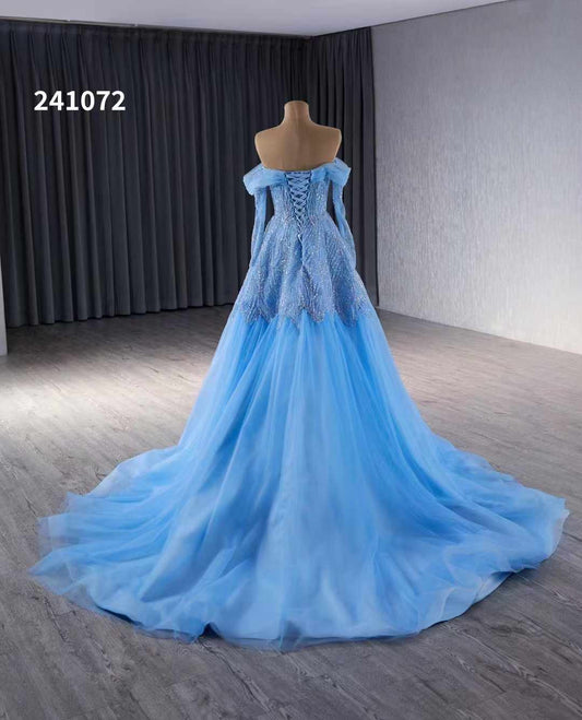 Luxury Model Off The Shoulder Long Sleeve Beading Formal Prom Dress Evening Gown 241072