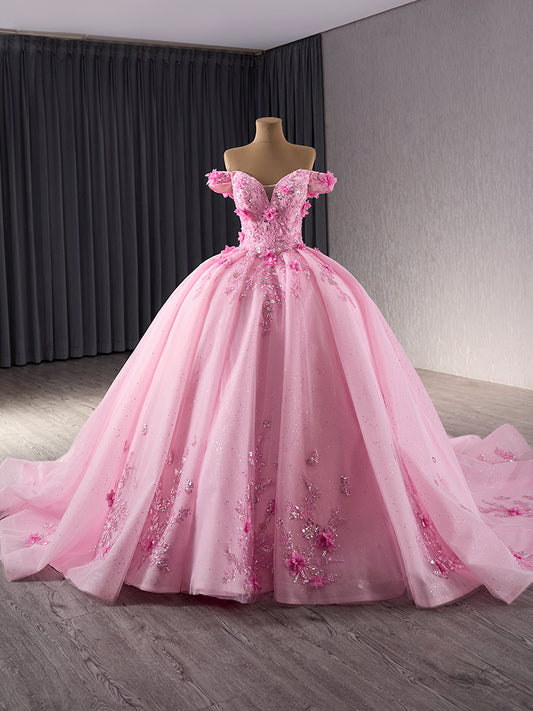Luxury Model Off The Shoulder Flower Ball Gown Quinceanera Dress 241084