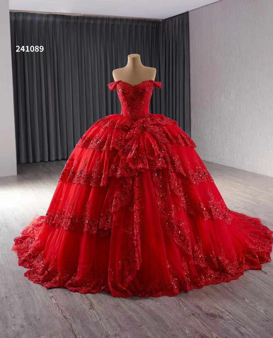 Luxury Model Red Long Ball Gown Prom Dresses 241089