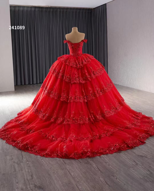 Luxury Model Red Long Ball Gown Prom Dresses 241089