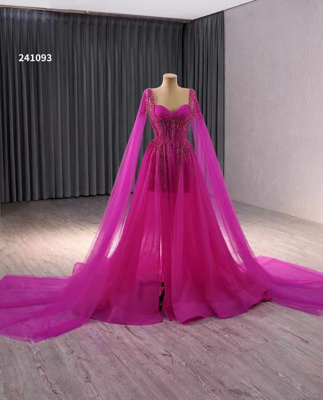 Luxury Model Hot Pink Sleeveless Long A Line Tull Formal Evening Dress Prom Gown 241093