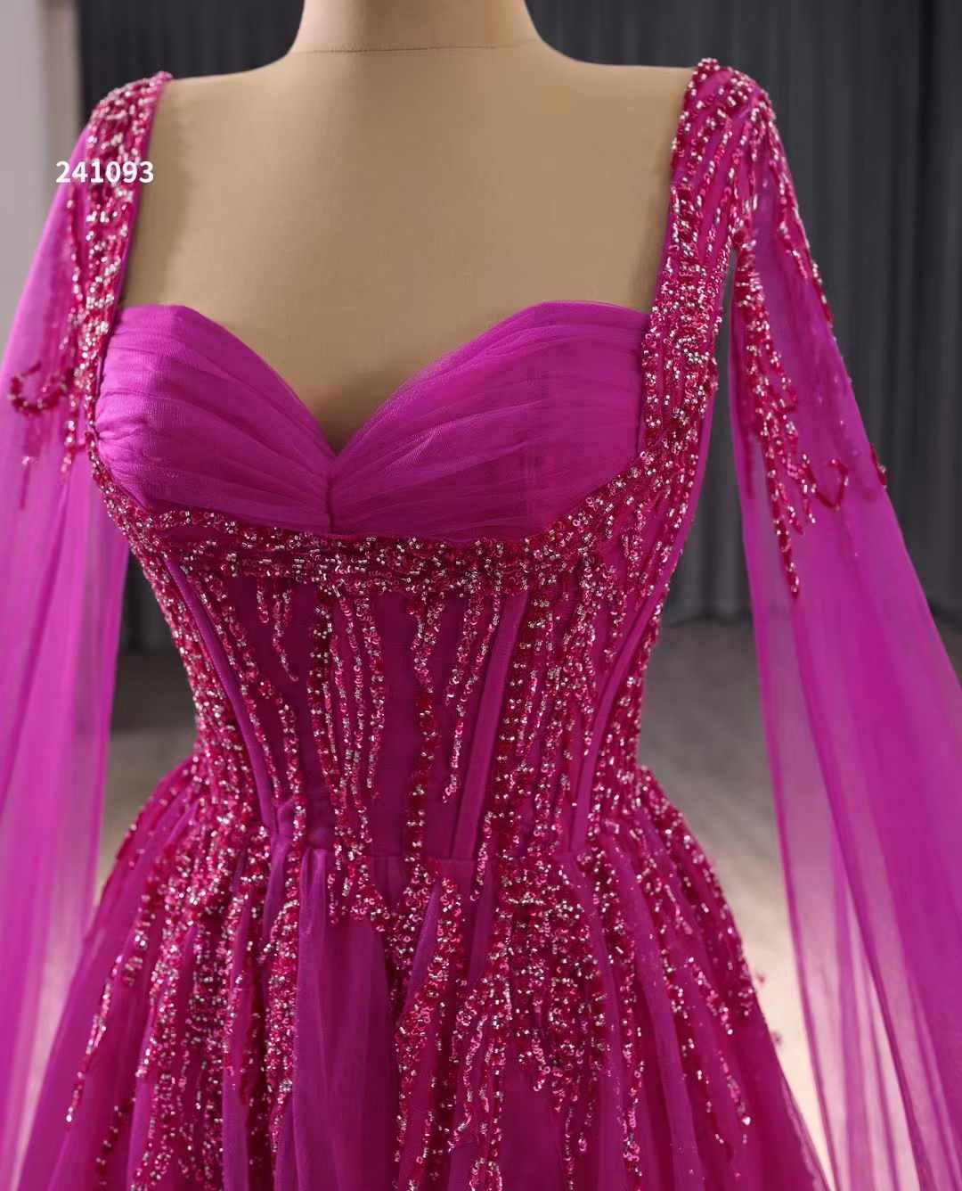 Luxury Model Hot Pink Sleeveless Long A Line Tull Formal Evening Dress Prom Gown 241093