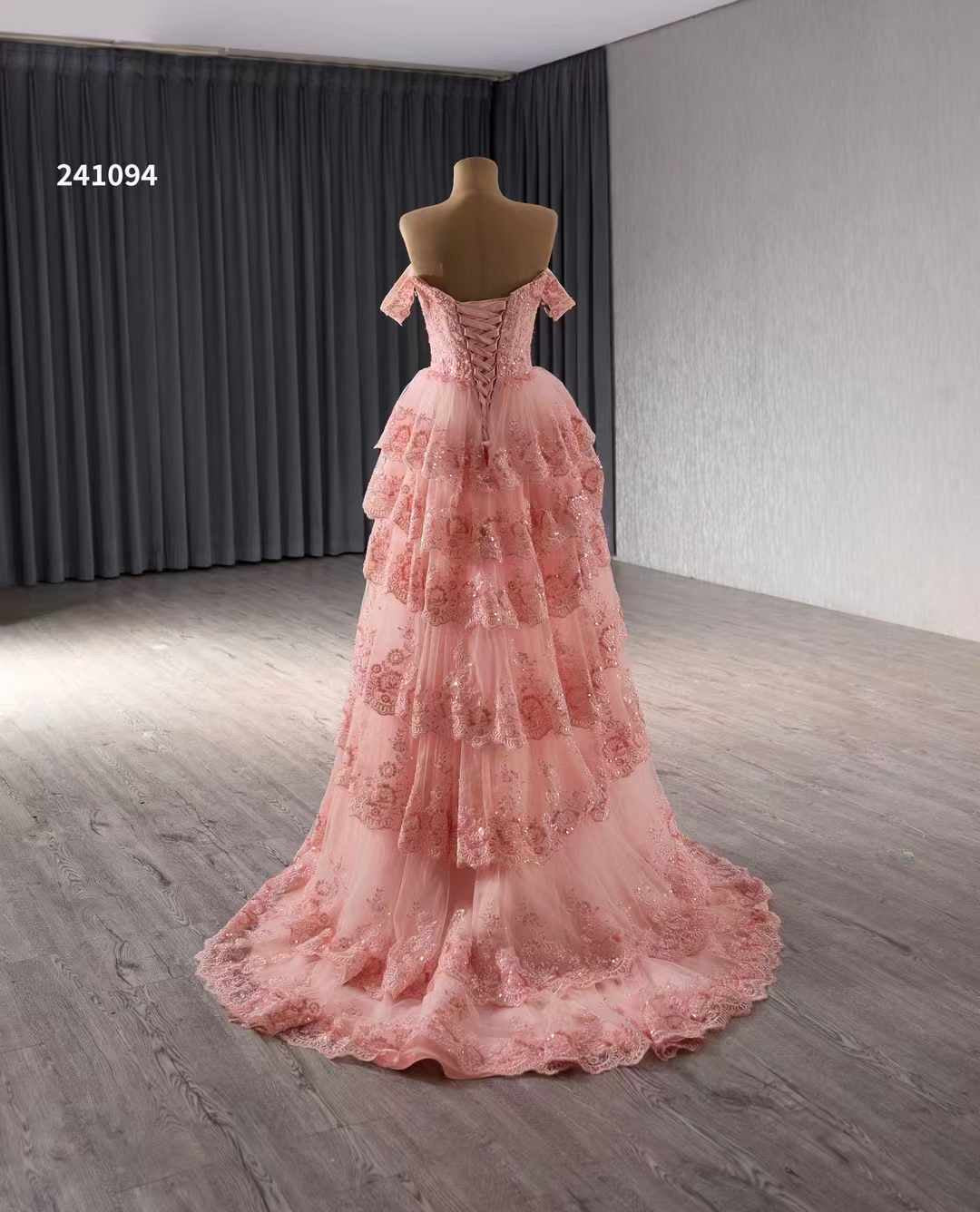 Luxury Model A Line Sleeveless Tiered Prom Dress 241094
