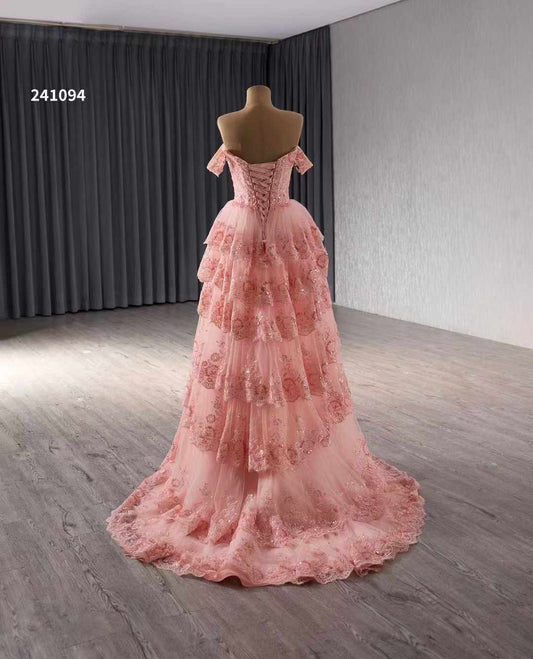 Luxury Model A Line Sleeveless Tiered Prom Dress 241094