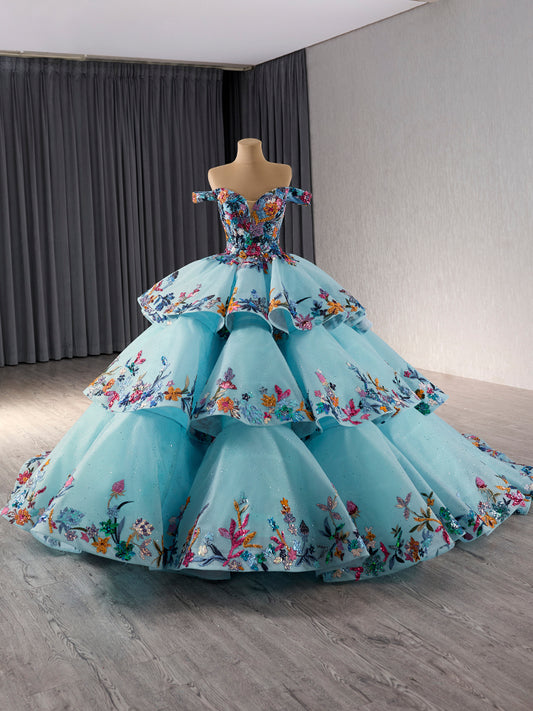 Luxury Model Off The Shoulder Applique Ball Gown Quinceanera Dress 241095