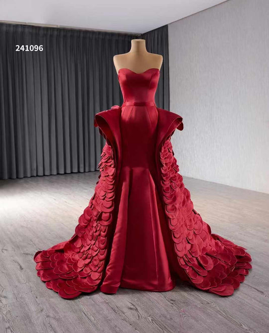 Luxury Model Red Sleeveless Long Mermaid Stain Formal Evening Dress Prom Gown 241096