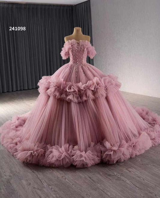 Luxury Model Ball Gown Sleeveless Ruffled Prom Dress 241098