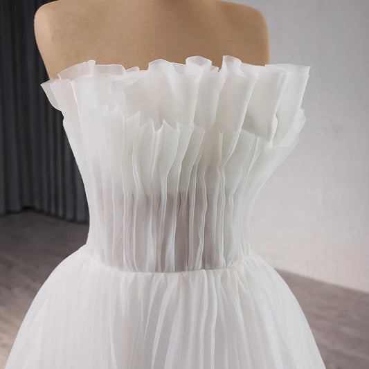 Luxury Model Scalloped A Line Wedding Dress Sleeveless Flower Bridal Dresses 241107