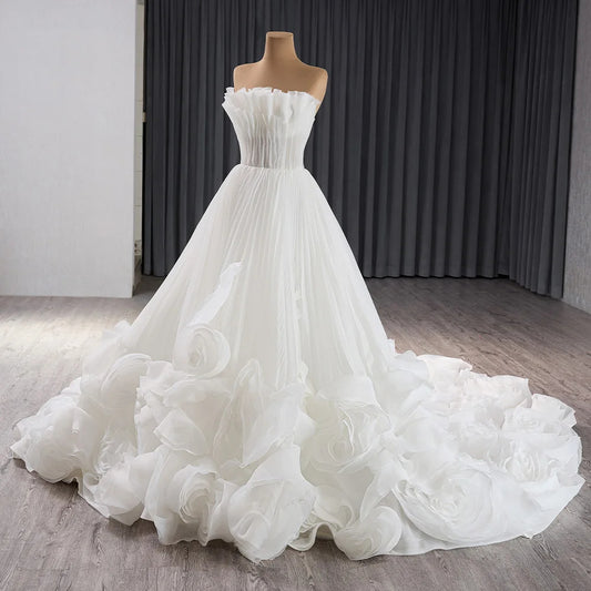 Luxury Model Pearl Long Sleeve Wedding Dresses Lace Up Bridal Dress 67210