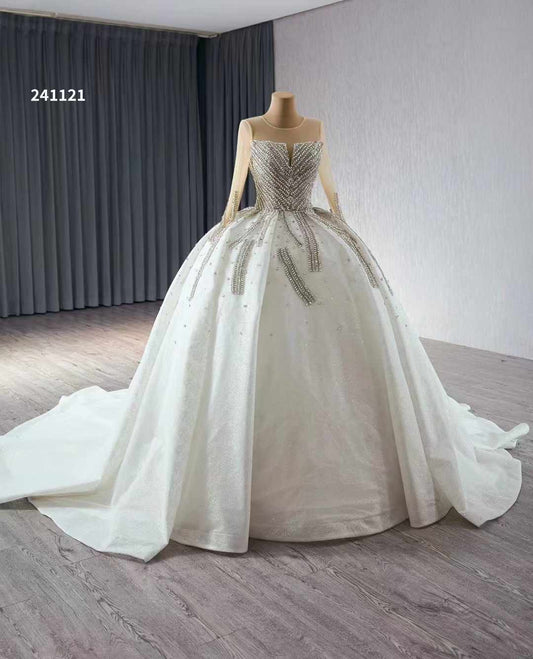 Luxury Model Beading Long Wedding Dresses Elegant Long Sleeve Ball Gown Bridal Dress 241121