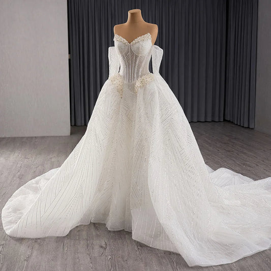 Luxury Model Beading A Line Wedding Dress Sleeveless Sweetheart Bridal Dress 241127