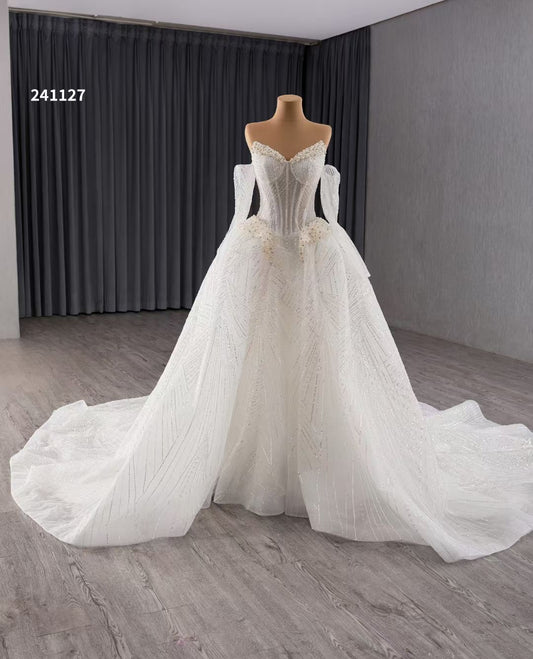 Luxury Model Beading A Line Wedding Dress Sleeveless Sweetheart Bridal Dress 241127