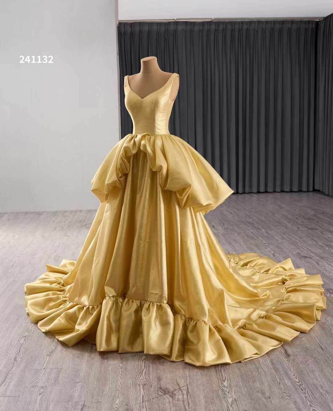 Luxury Model Gold A Line Long Prom Dress Formal Evening Dress 241132