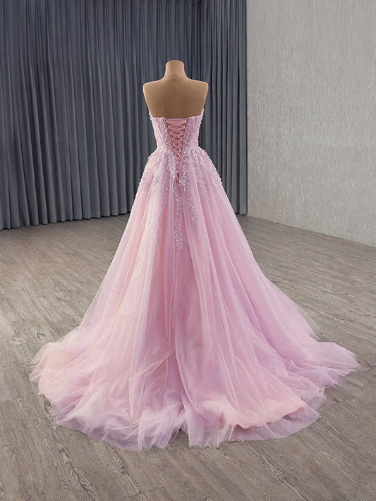 Luxury Model Pink Long A Line Formal Evening Dress Prom Gown 241159