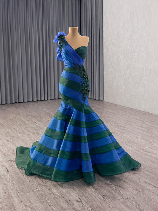 Luxury Model Blue Green Long Mermaid Formal Evening Dress Prom Gown 251001