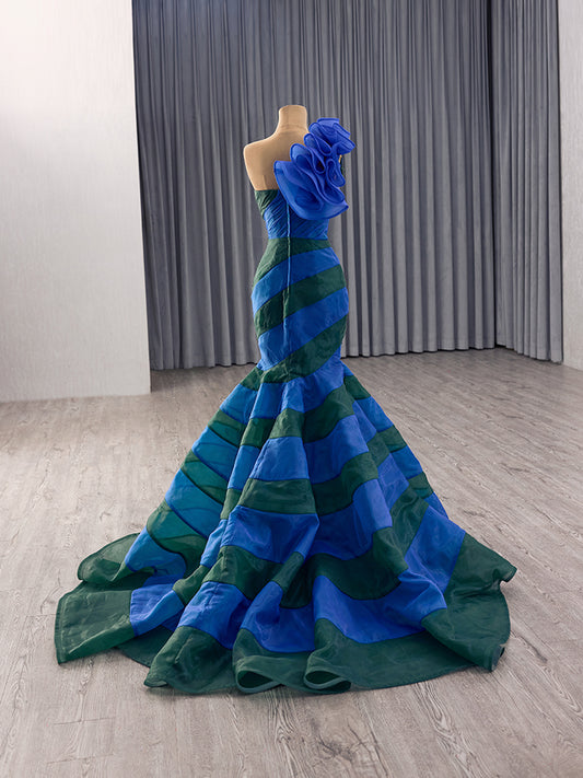 Luxury Model Blue Green Long Mermaid Formal Evening Dress Prom Gown 251001